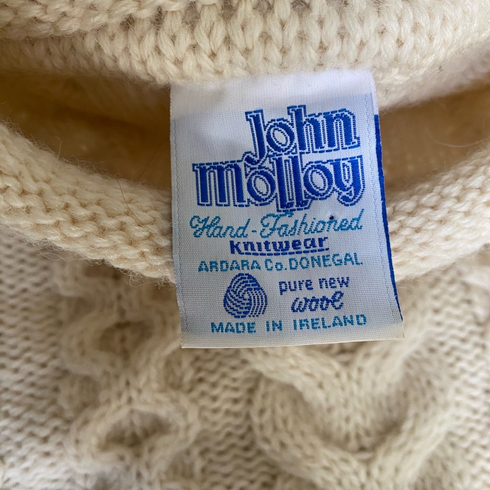 John Molloy Made in Ireland Wool Cream Cable Knit Sweater - Picture 5 of 5